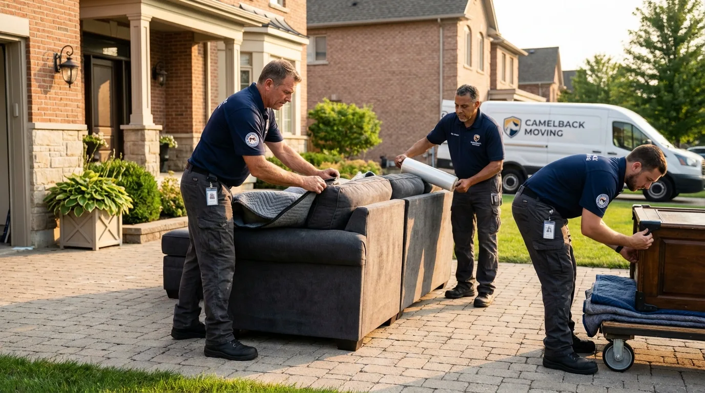 Large estate moving crew wrapping furniture in Canfield, OH